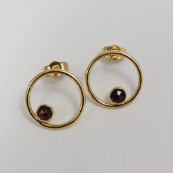 Boucles d'oreilles or 750 millièmes Grenat de Perpignan ronds