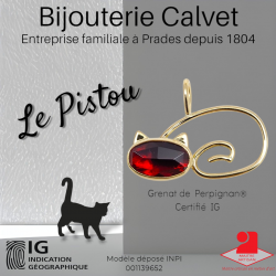 Pendentif Le Chat Pistou® or 750 millièmes et Grenat de Perpignan